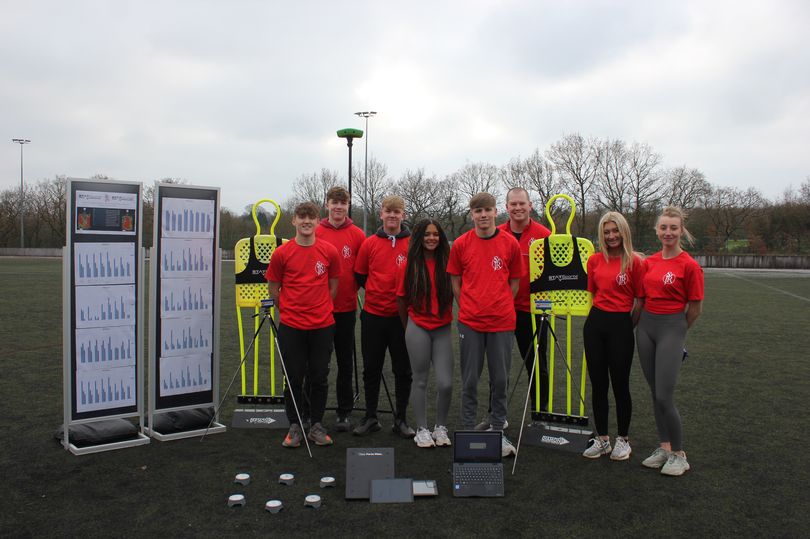 St John Rigby College students pictured alongside the sport equipment which CPL Group helped provide